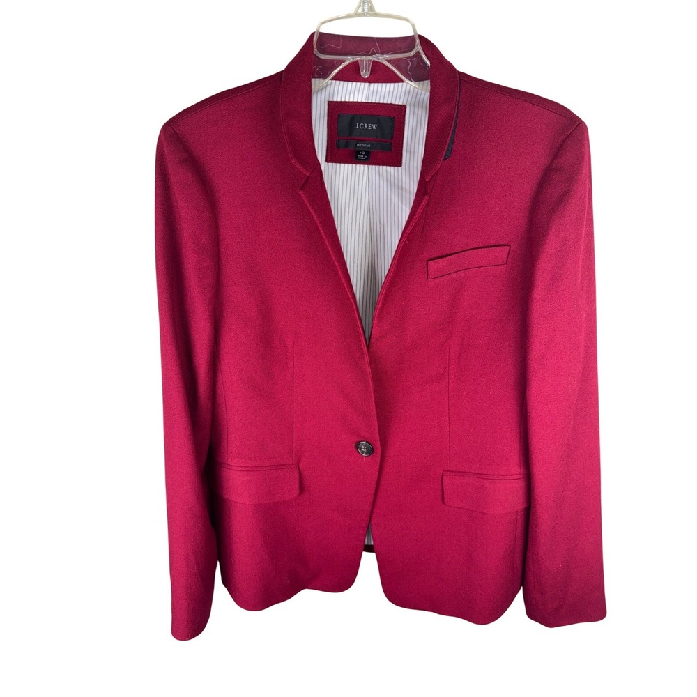 J.Crew Regent Blazer Womens 10 Berry Red Wool Blend Single Button Jacket Office